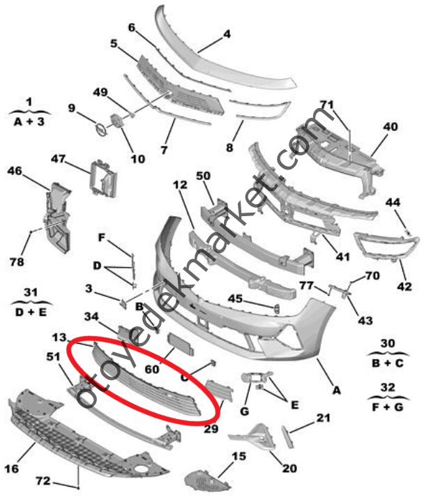 Opel Astra (2022-2024) Ön Tampon Alt Izgarası (Orijinal)