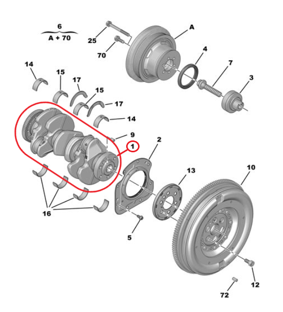 Peugeot 3008 (2024-2025) 1.2 Hybrid Motor Krank Mili (Orijinal)