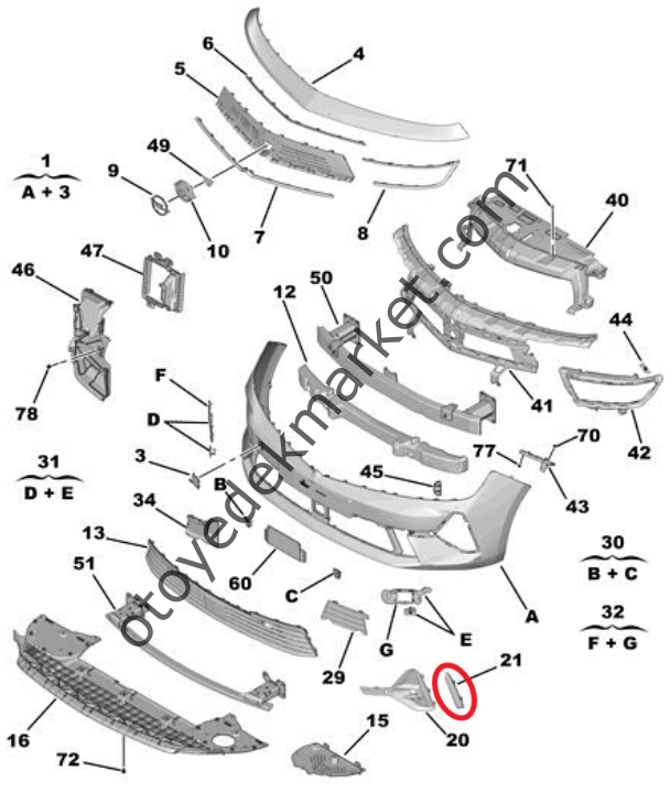 Opel Astra (2022-2024) Ön Tampon Sol Çıtası, Siyah (Orijinal)
