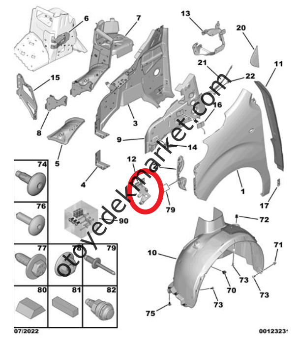 Opel Zafira Life (2021-2024) Sağ Ön Çamurluk Takviyesi (Orjinal)
