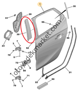 Opel Corsa (2020-2024) Sol Arka Kapı Direk Plastik Süs Kapağı (Orijinal)