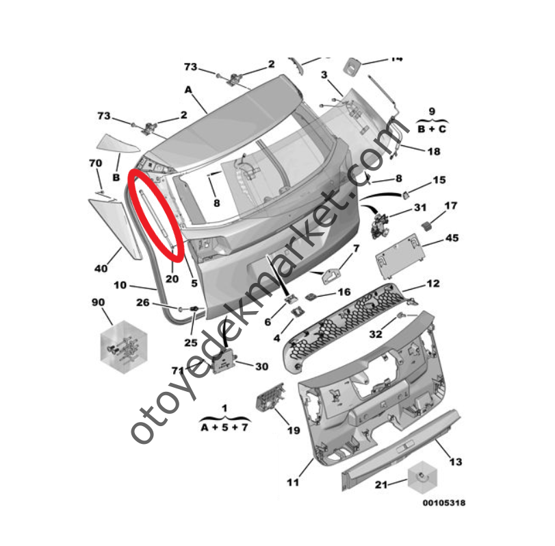 Peugeot 3008 (2016-2023) Bagaj Kapak Amortisörü (Orijinal)