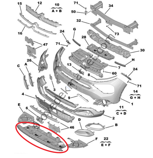 Citroen C4 ve C4 X (2021-2026) Ön Tampon Alt Plastik Deflektörü (Orijinal)