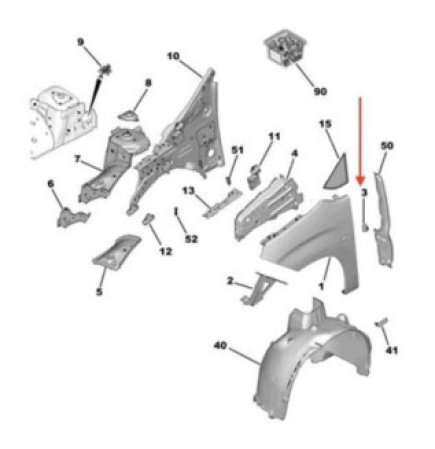 Citroen Berlingo (2019-2025) Ön Çamurluk Üst Bağlantı Desteği (Orijinal)