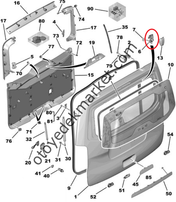 Opel Zafira Life (2021-2024) Bagaj Kapağı Cam Menteşesi, Sol (Orjinal)