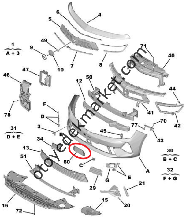 Citroen C3 (2017-2020) Ön Tampon Plakalık (Orijinal)