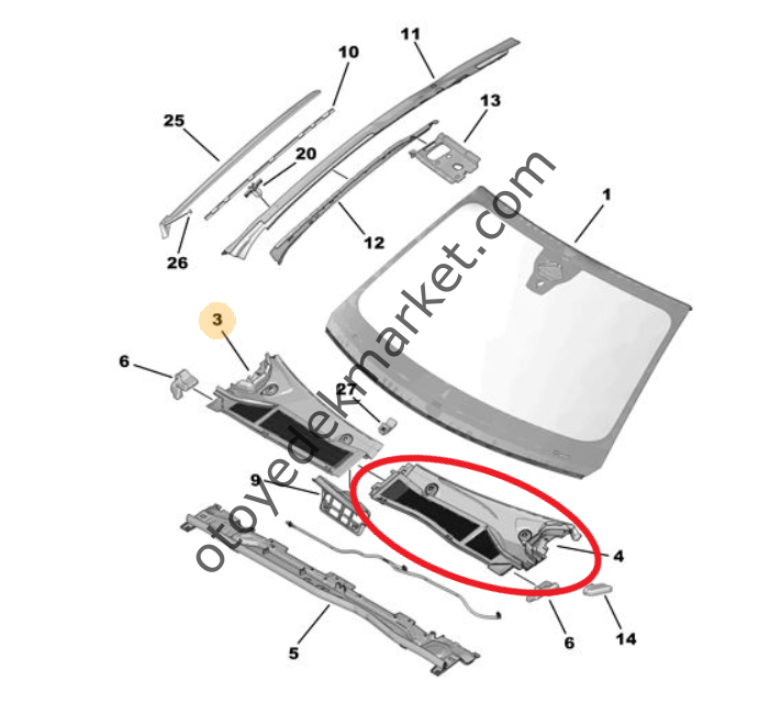 Opel Astra (2022-2024) Ön Cam Sol Izgarası (Orijinal)