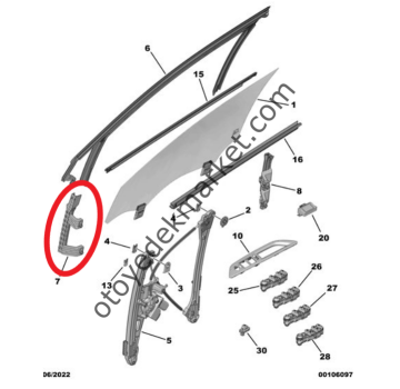 Peugeot 3008 (2016-2023) Sol Ön Kapı Cam Kılavuz Kızağı (Orijinal)