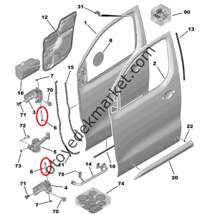 Opel Zafira Life (2021-2024) Ön Kapı Menteşe Pimi (Orijinal)