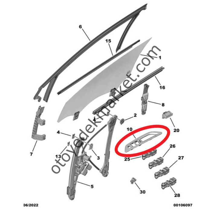 Peugeot 3008 (2016-2023) Sol Ön Kapı Cam Düğmeleri Çerçevesi (Orijinal)