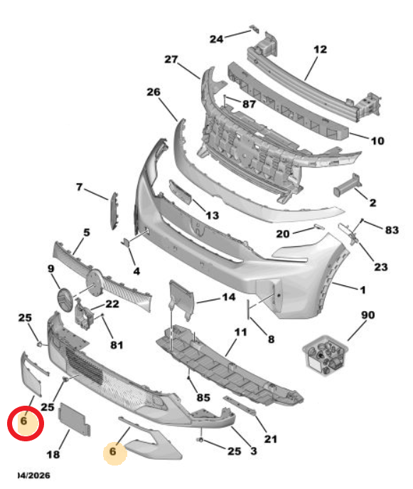 Citroen e-C3 Aircross (2024-2026) Ön Tampon Sağ Kenar Kapak (Orijinal)