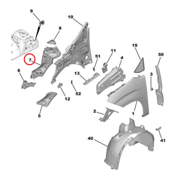 Peugeot Partner (2019-2025) Sol Ön Çamurluk Kule Sacı (Or,jinal)