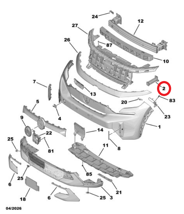 Opel Frontera (2024-2026) Ön Panel Sol Darbe Emici (Orijinal)