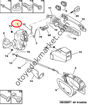 Peugeot 307 (2002-2009) Ön Kapı Kilidi Sol (Frow)