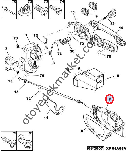 PEUGEOT 307 ARKA KAPI İÇ AÇMA KOLU SOL