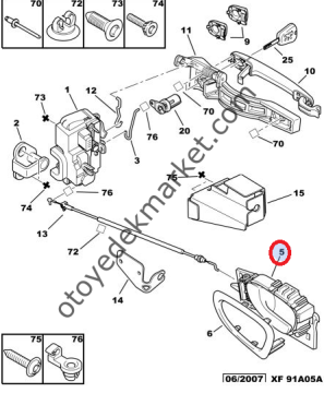 PEUGEOT 307 ARKA KAPI İÇ AÇMA KOLU SOL