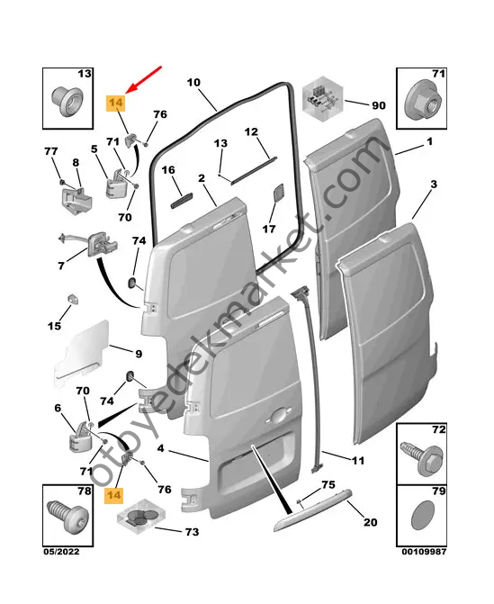 Peugeot Expert (2017-2024) Sol Arka Kapı Üst Dayanağı (Orjinal)