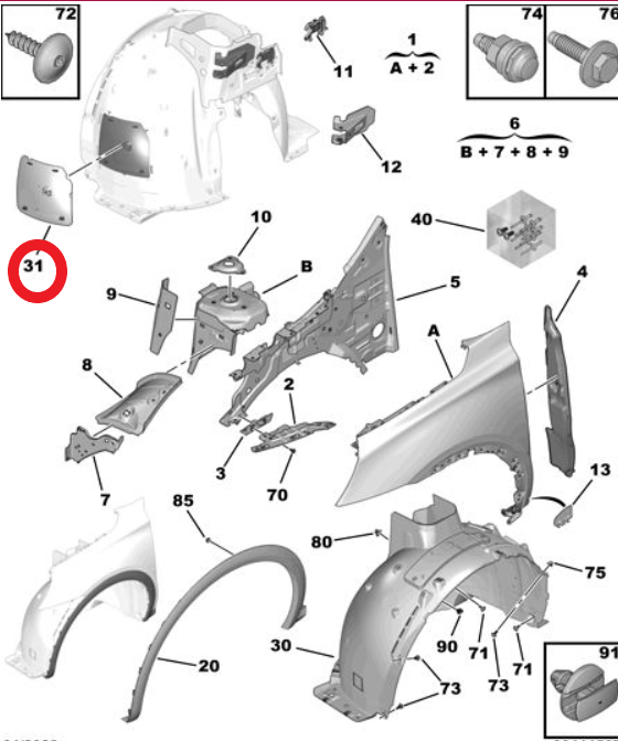 Citroen DS7 (2018-2025) Sağ Ön Çamurluk Davlumbaz Kapağı (Orijinal)
