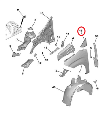Peugeot Rifter (2019-2025) Sağ Ön Çamurluk Üçgen Plastik Çıtası (Orijinal)