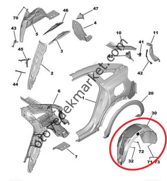 Citroen C4 X (2021-2024) Sol Arka Çamurluk Davlumbaz (Orijinal)