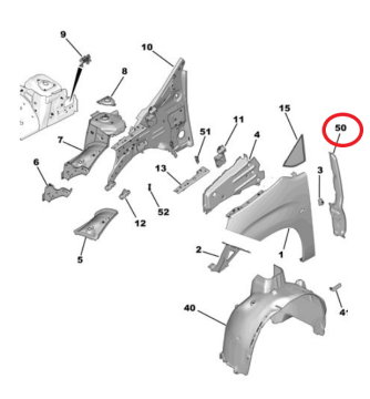 Peugeot Rifter (2019-2025) Sağ Ön Çamurluk Ara Contası (Orjinal)