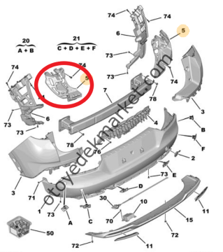 Opel Grandland X (2017-2021) Arka Tampon Sol Bağlantı Braket Ayağı (Orijinal)