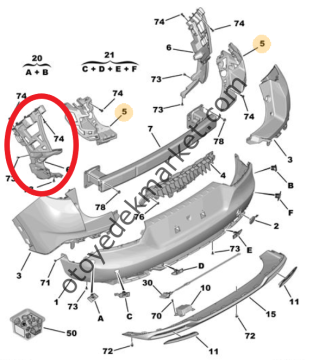 Opel Grandland X (2017-2021) Arka Tampon Sol Bağlantı Braket Ayağı (Orijinal)