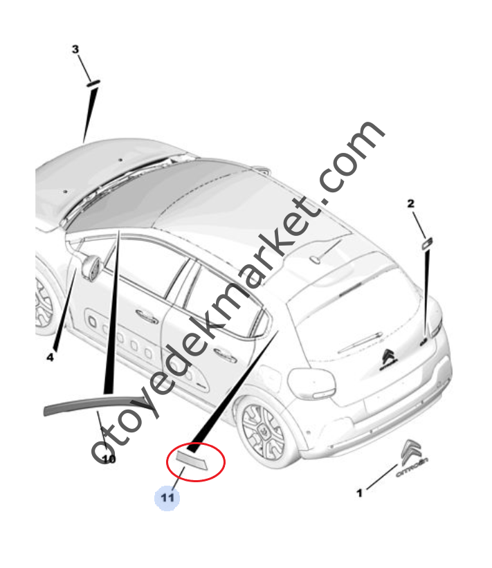 Citroen C3 (2017-2024) Sol Arka Direk Yapışkan Süs Bandı (Beyaz) (Orijinal)