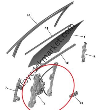 Citroen C4 X (2021-2024) Sağ Ön Kapı Cam Kriko Mekanizması (Orijinal)