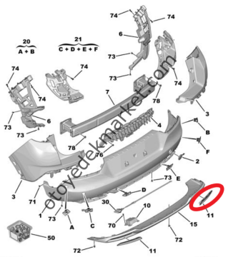 Opel Grandland X (2017-2021) Arka Tampon Karlık Spoyler Bağlantı Çıtası, Sağ Taraf (Orijinal)