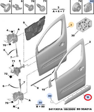 PEUGEOT PARTNER TEPEE (2009-2018) SAĞ ÖN KAPI ÇITASI (İTHAL)