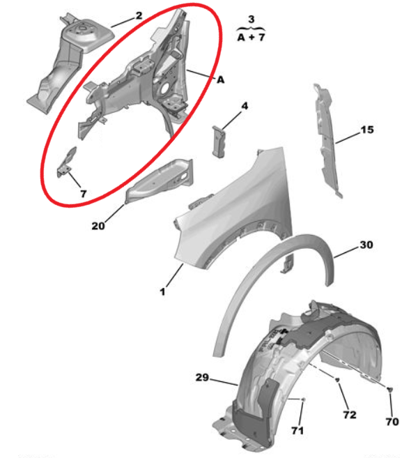 Citroen e-C3 (2024-2026) Sol Ön Çamurluk İç Sacı (Orijinal)