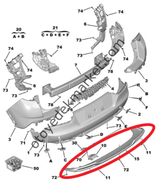 Opel Grandland X (2017-2021) Arka Tampon Eteği / Spoyler (Orijinal)