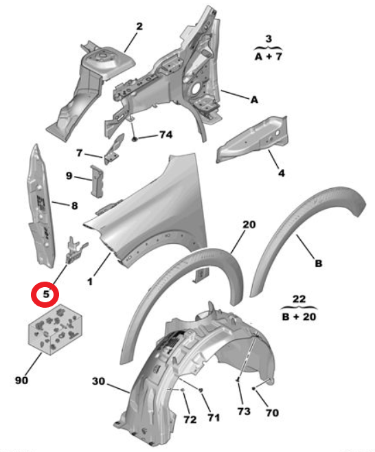 Citroen e-C3 (2024-2026) Sağ Ön Çamurluk Bağlantı Braketi (Orijinal)