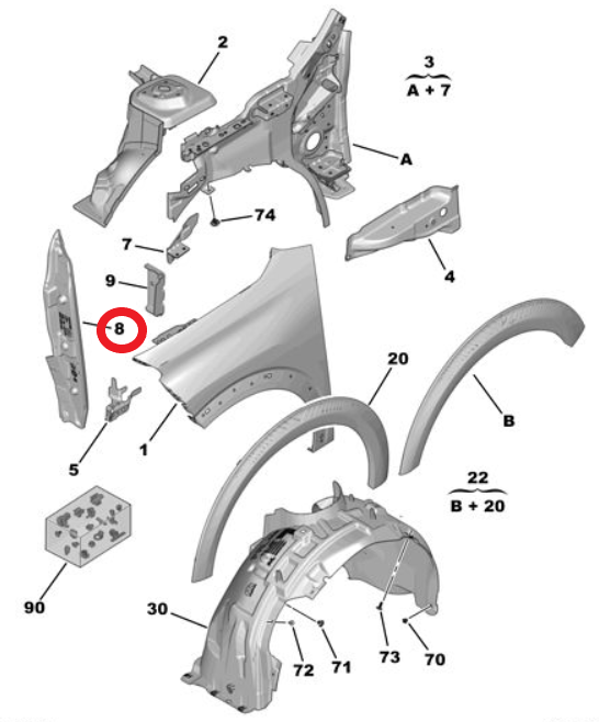 Citroen e-C3 (2024-2026) Sol Ön Çamurluk Arka Contası (Orijinal)