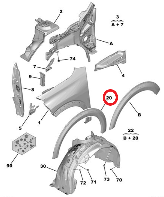 Citroen e-C3 (2024-2026) Sol Ön Çamurluk Plastik Dodik Çıtası (Orijinal)