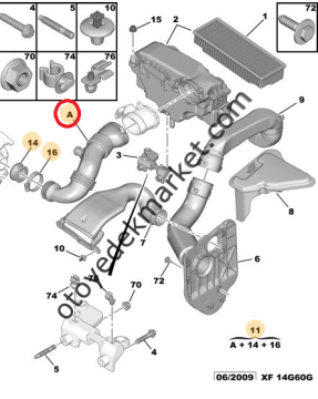 Citroen Berlingo (2009-2012) 1.6 Hdi  Hava Filtresinden Turboya Giden Hortum (Orijinal)