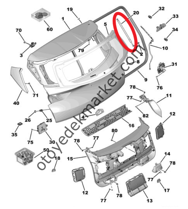 Opel Grandland (2017-2021) Bagaj Amortisörü, Sol Taraf (Orijinal)