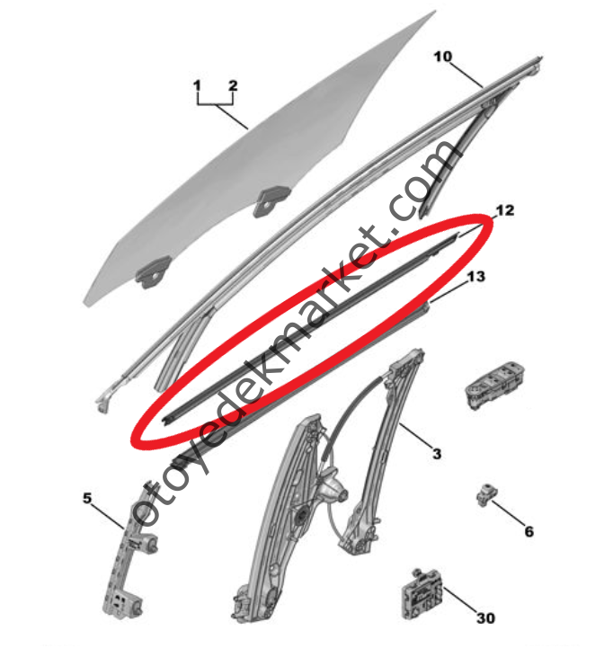 Opel Astra (2022-2024) Sol Ön Kapı Camı Dış Yatay Lastik Fitili, Kromajlı (Orijinal)