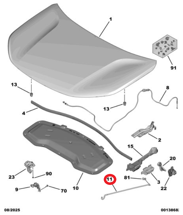Citroen e-C3 (2024-2026) Motor Kaputu Tutma Çubuğu (Orijinal)