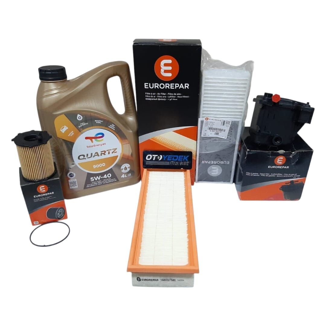 Citroen Berlingo (2008-2011) 1.6 HDI Filtre Bakım Seti Ve 5w30 Motor Yağ (Orijinal Eurorepar)