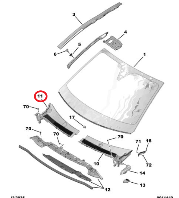 DS7 (2018-2025) Ön Cam Önü Sağ Izgarası (Orijinal)
