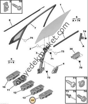 PEUGEOT 308 (2008-2014) SAĞ ÖN CAM KUMANDA GRUBU (ORJİNAL)