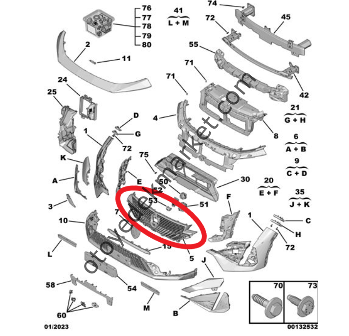 Peugeot 408 (2023-2024) Ön Tampon Izgarası - Titanyum Gri (Orijinal)