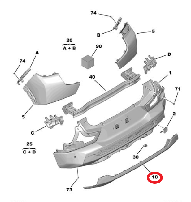 Citroen é-C3 (2024-2026) Arka Tampon Alt Spoyler Eteği (Orijinal)
