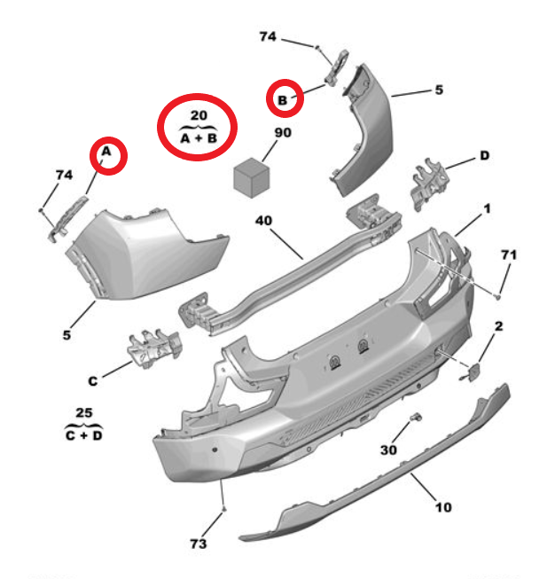 Citroen é-C3 (2024-2026) Arka Tampon Bağlantı Ayağı Seti (Orijinal)