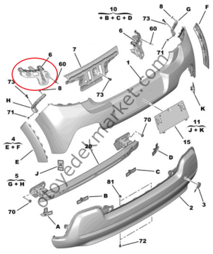 Citroen C3 (2017-2024) Arka Tampon Sol Bağlantı Ayağı (Orijinal)