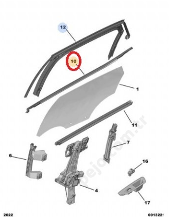 Citroen C4 X (2021-2025) Sağ Ön Kapı Cam Dış Sıyırıcı Fitili (Orijinal)