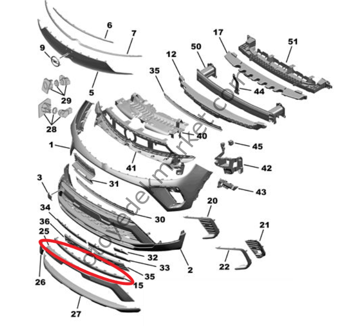 Opel Crossland (2020-2024) Ön Tampon Alt Çıtası (Orjinal)