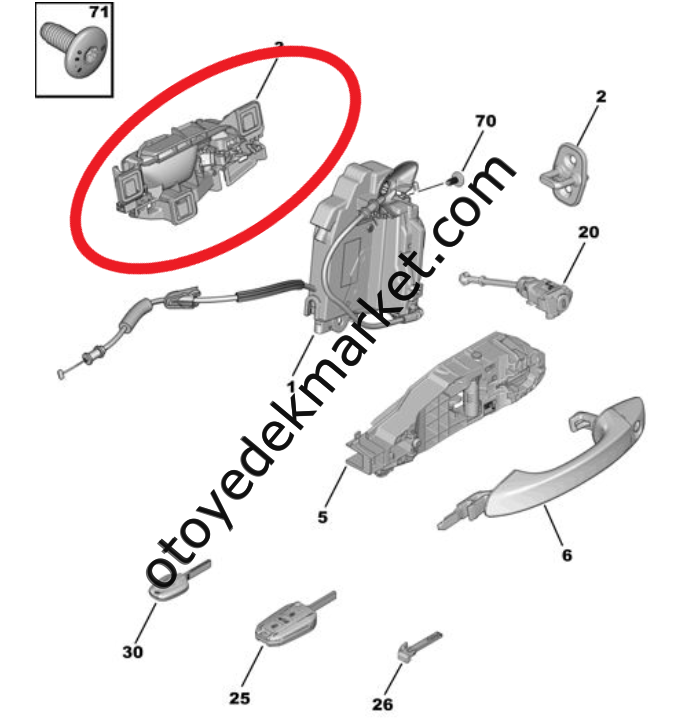 Opel Astra (2022-2024) Sol Arka Kapı İç Açma Kolu (Orijinal)